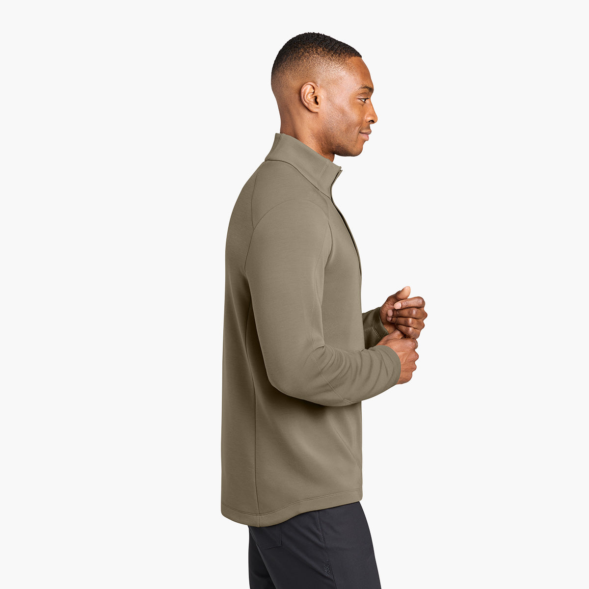 Men's Kumo 1/4 Snap Sweater - Truffle - Model Side