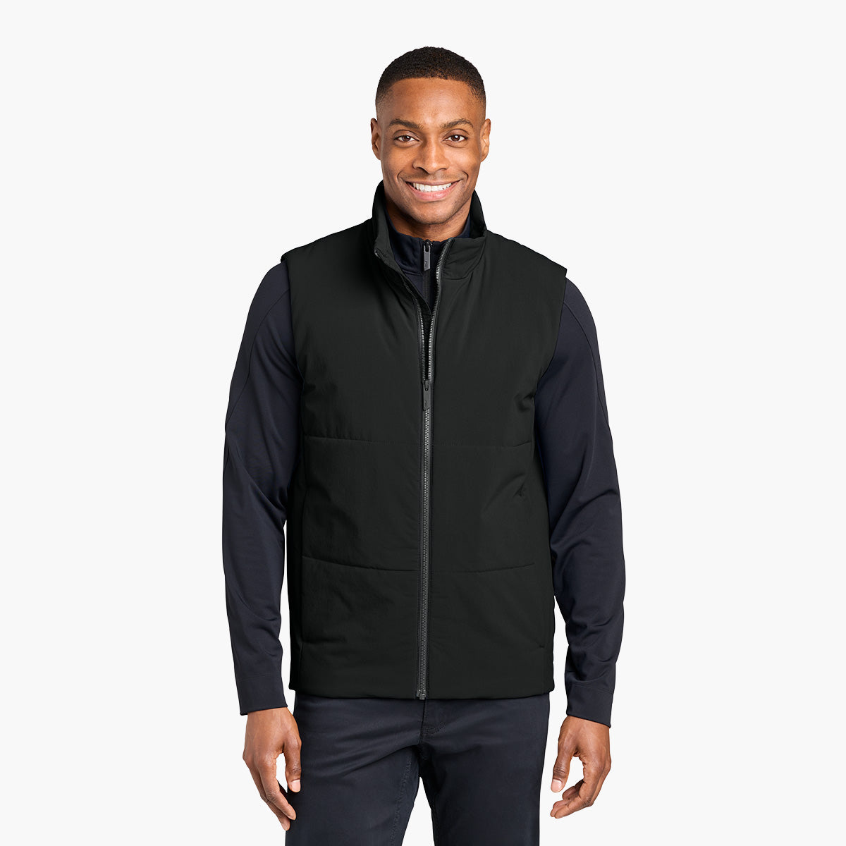 Men's Sashiko Insulated Vest - Pitch Black - Model Front