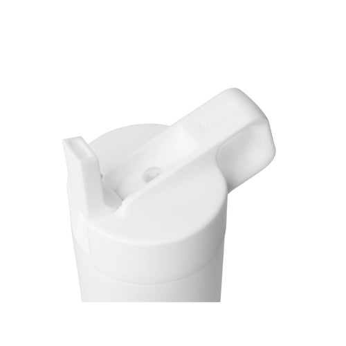 White MiiR water bottle Leakproof Straw Lid open