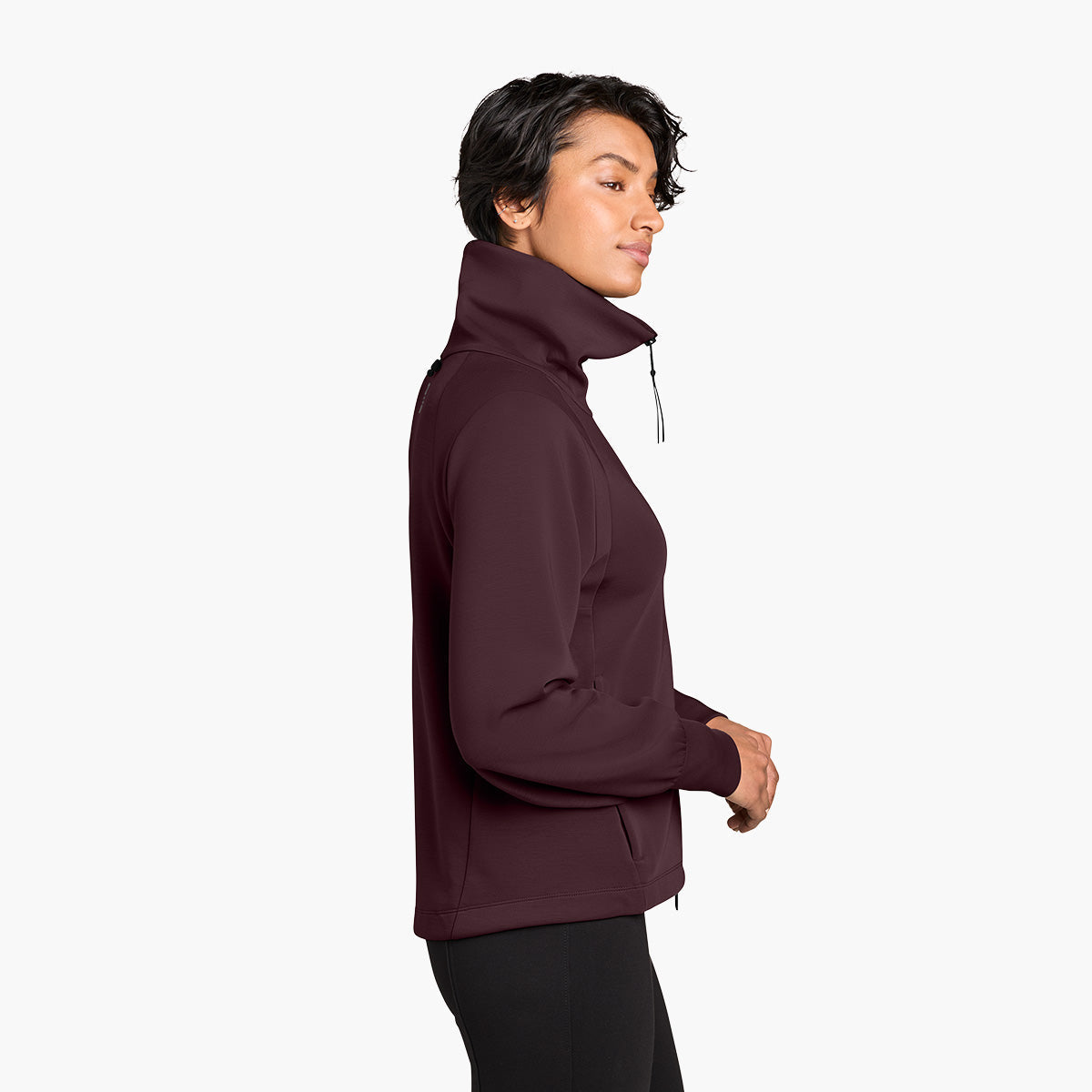 Women's Kumo Knit Outerwear - Dark Fig - Model Side
