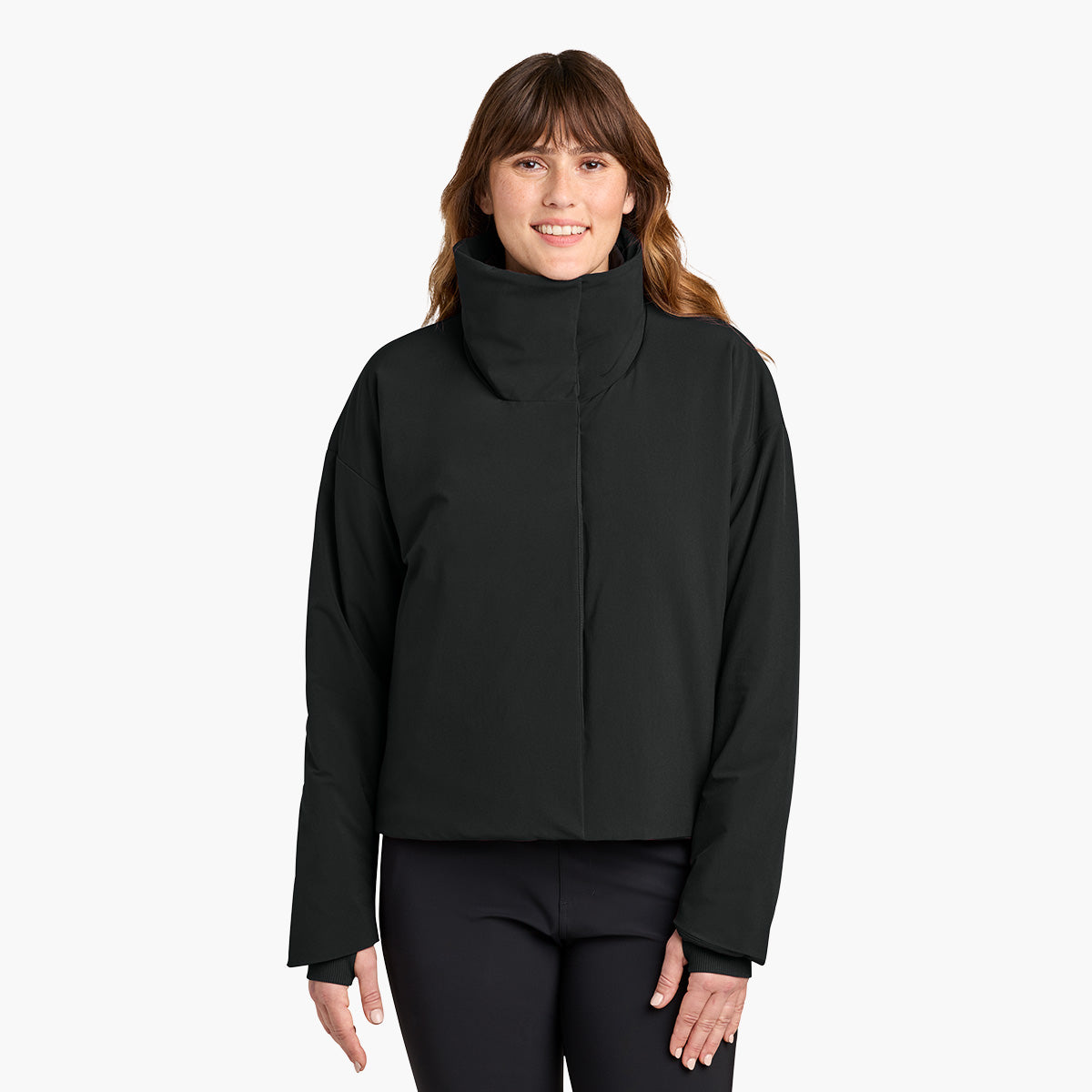 Women's Sashiko Insulated Jacket - Pitch Black - Model Front