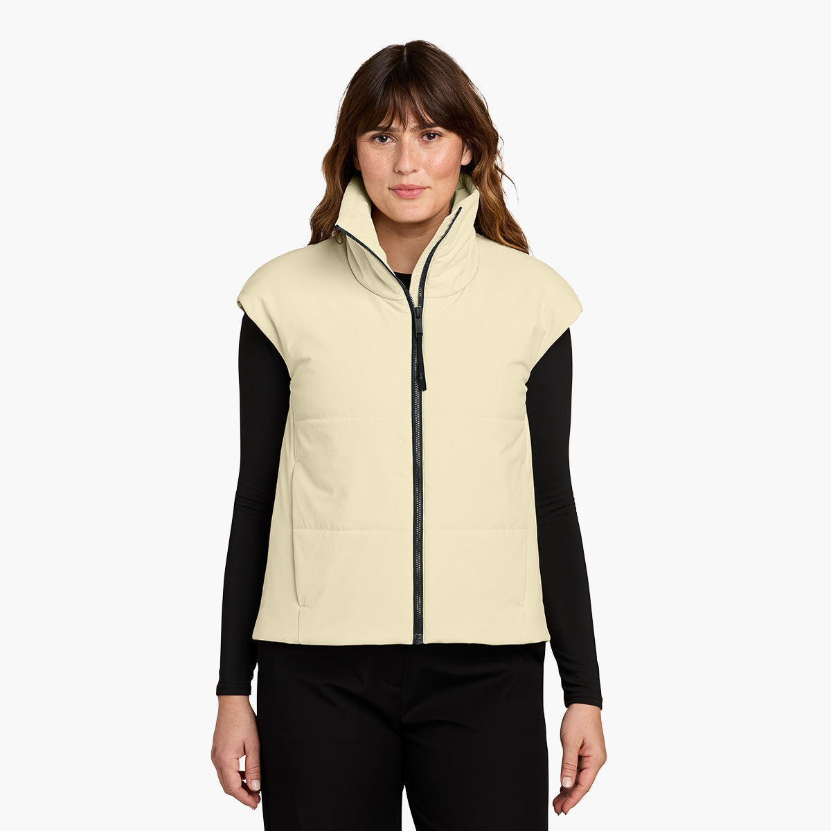 Women's Sashiko Insulated Vest - Alabaster - Model Front