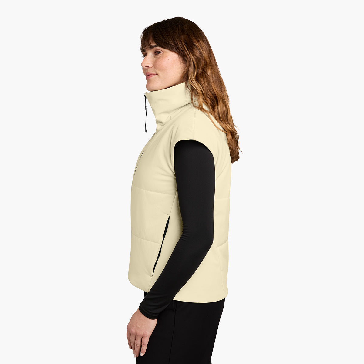 Women's Sashiko Insulated Vest - Alabaster - Model Side