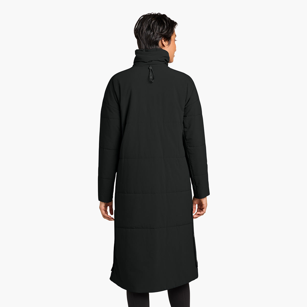 Women's Sashiko Insulated Long Jacket - Pitch Black - Model Back