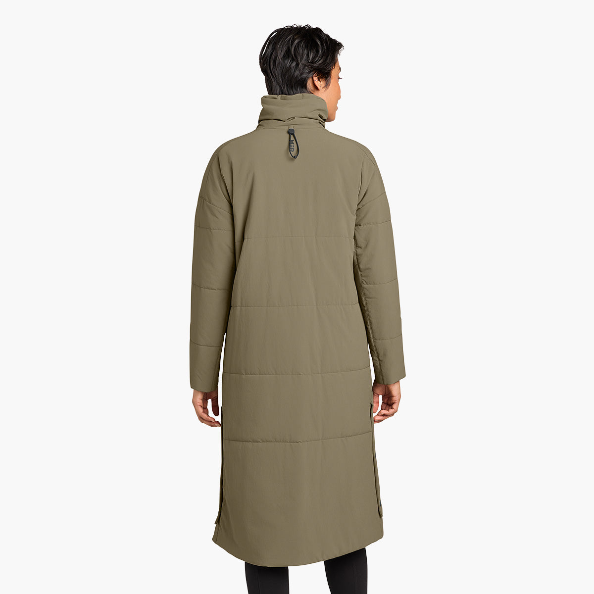 Women's Sashiko Insulated Long Jacket - Truffle - Model Back